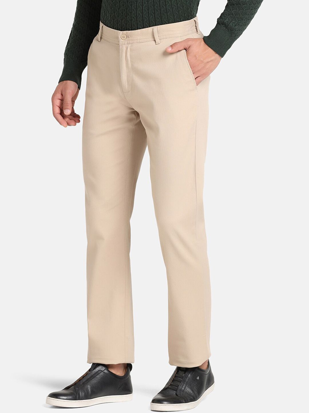 Beige Slim Fit Formal Trousers for Men