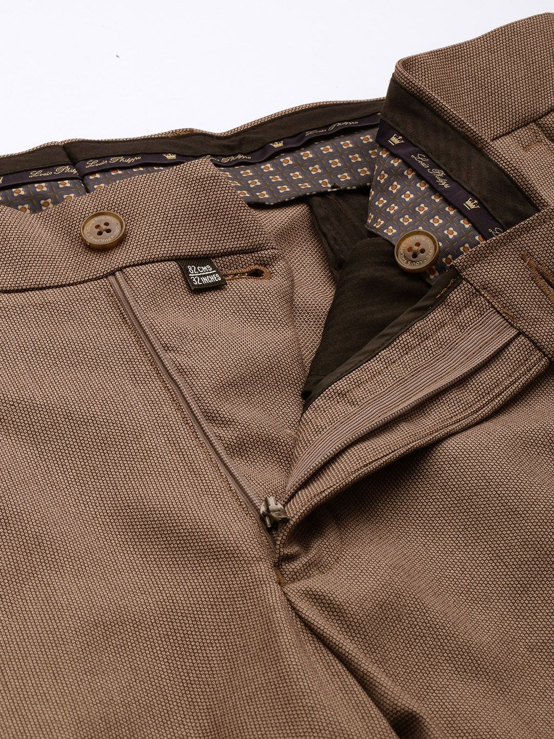 Brown Textured Slim Fit Formal Trousers for Men