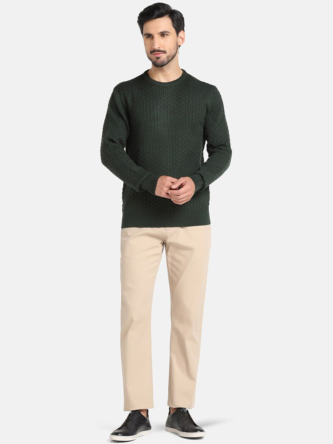 Beige Slim Fit Formal Trousers for Men