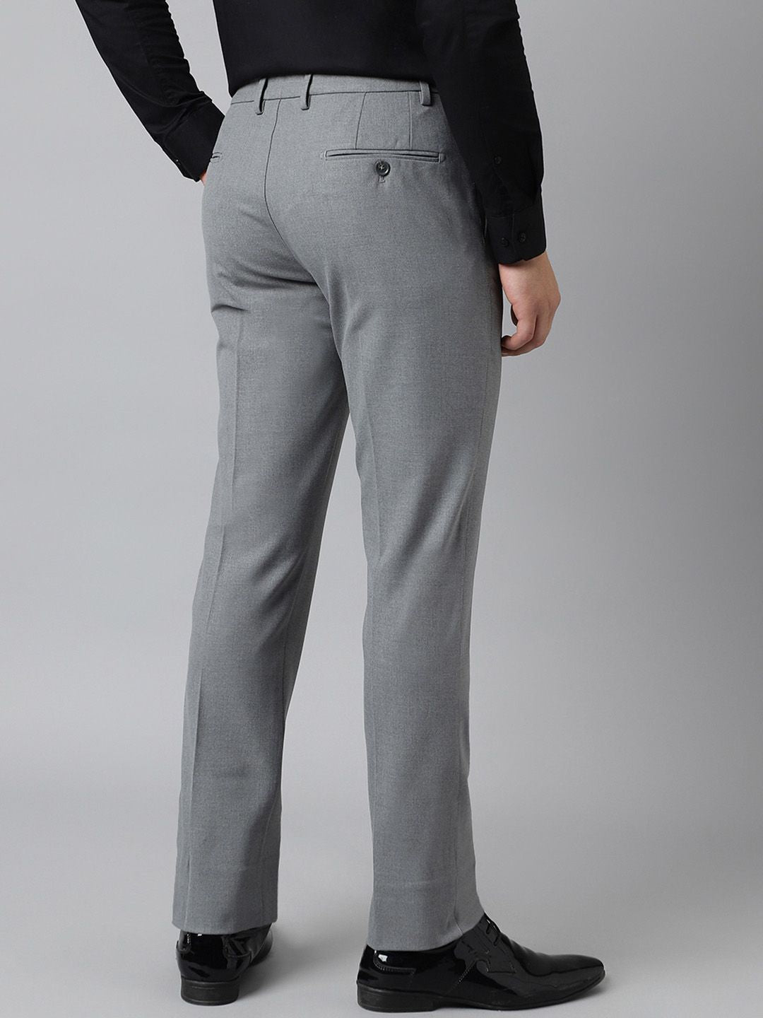 Grey Solid Slim Fit Stretchable Formal Trousers for Men