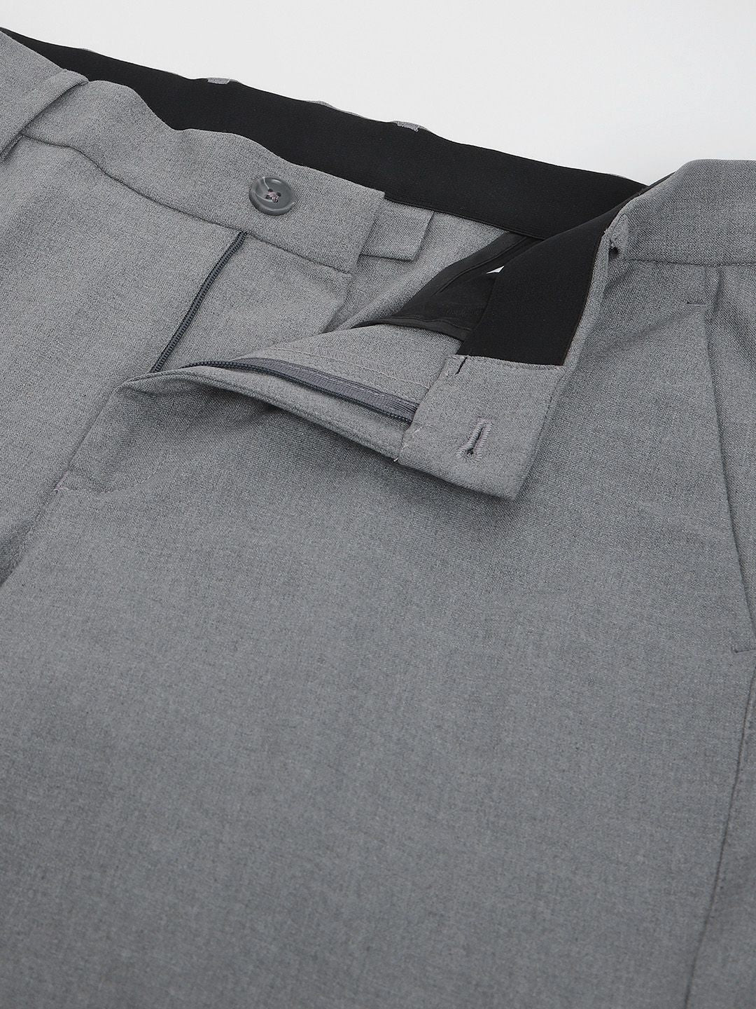 Grey Solid Slim Fit Stretchable Formal Trousers for Men