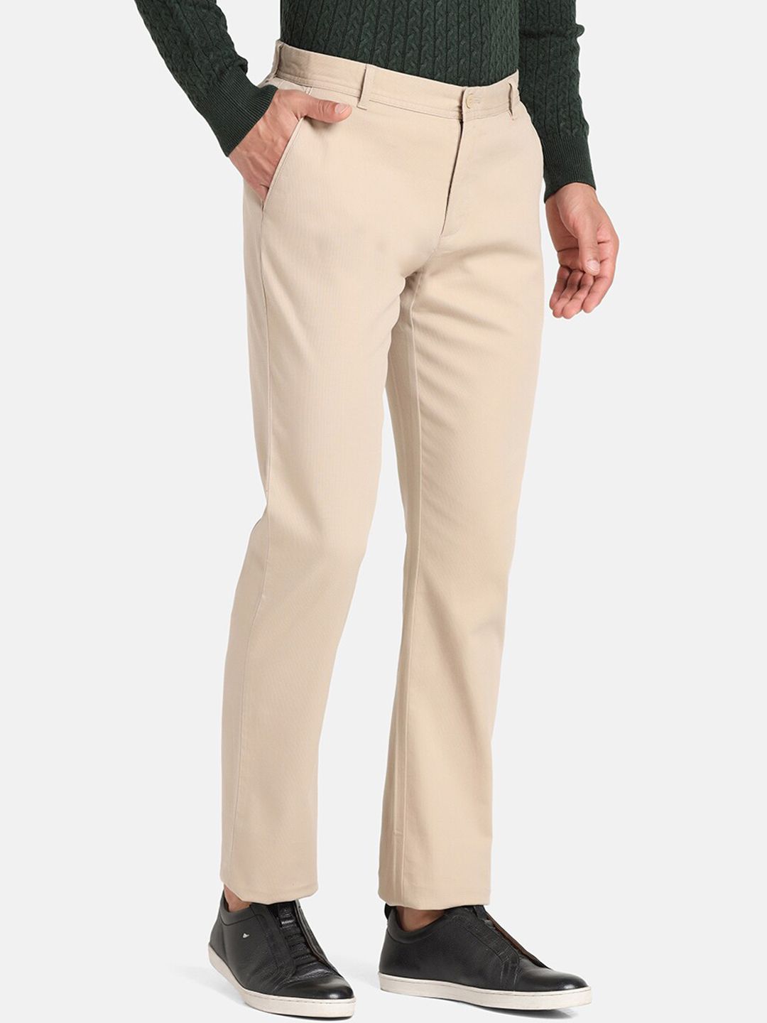 Beige Slim Fit Formal Trousers for Men