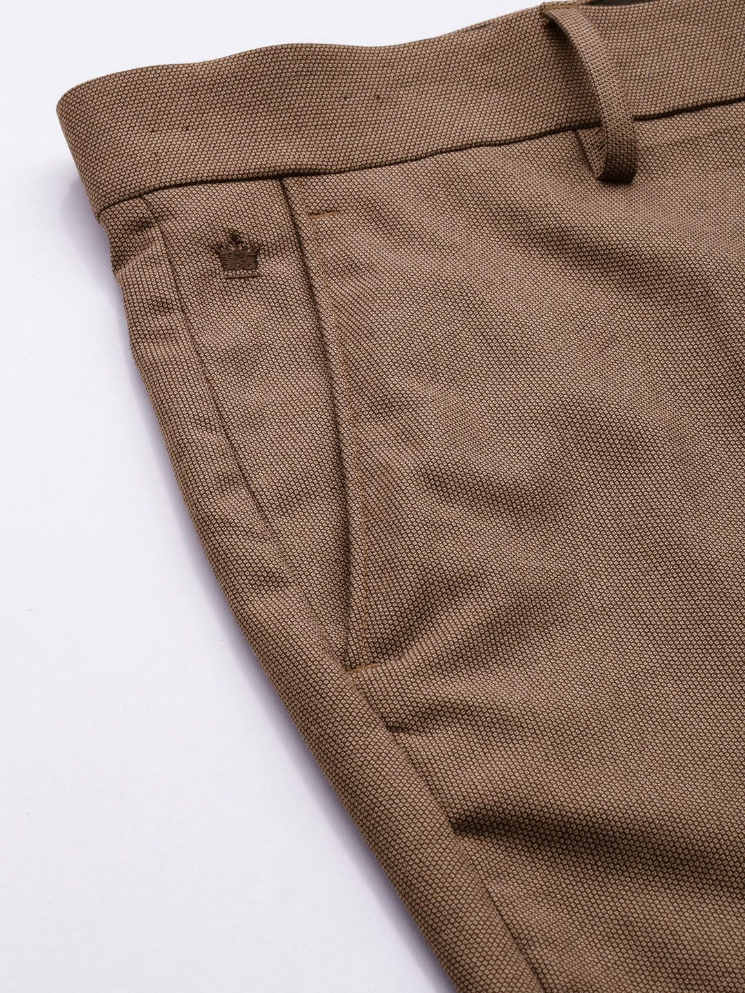 Brown Textured Slim Fit Formal Trousers for Men
