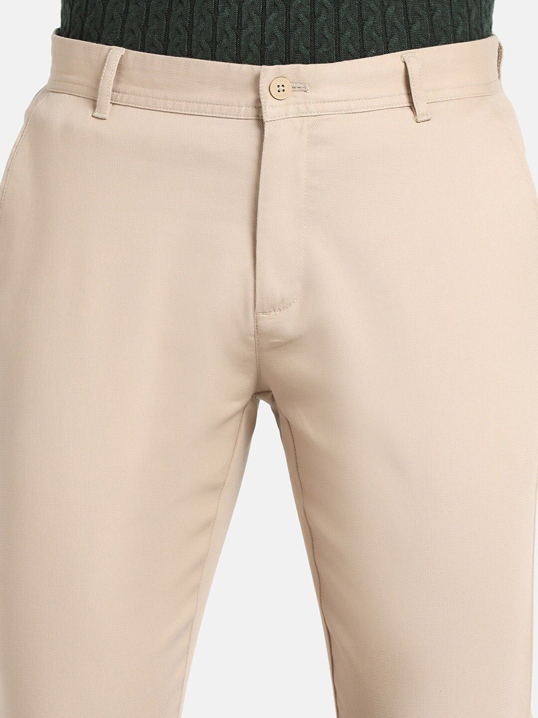 Beige Slim Fit Formal Trousers for Men