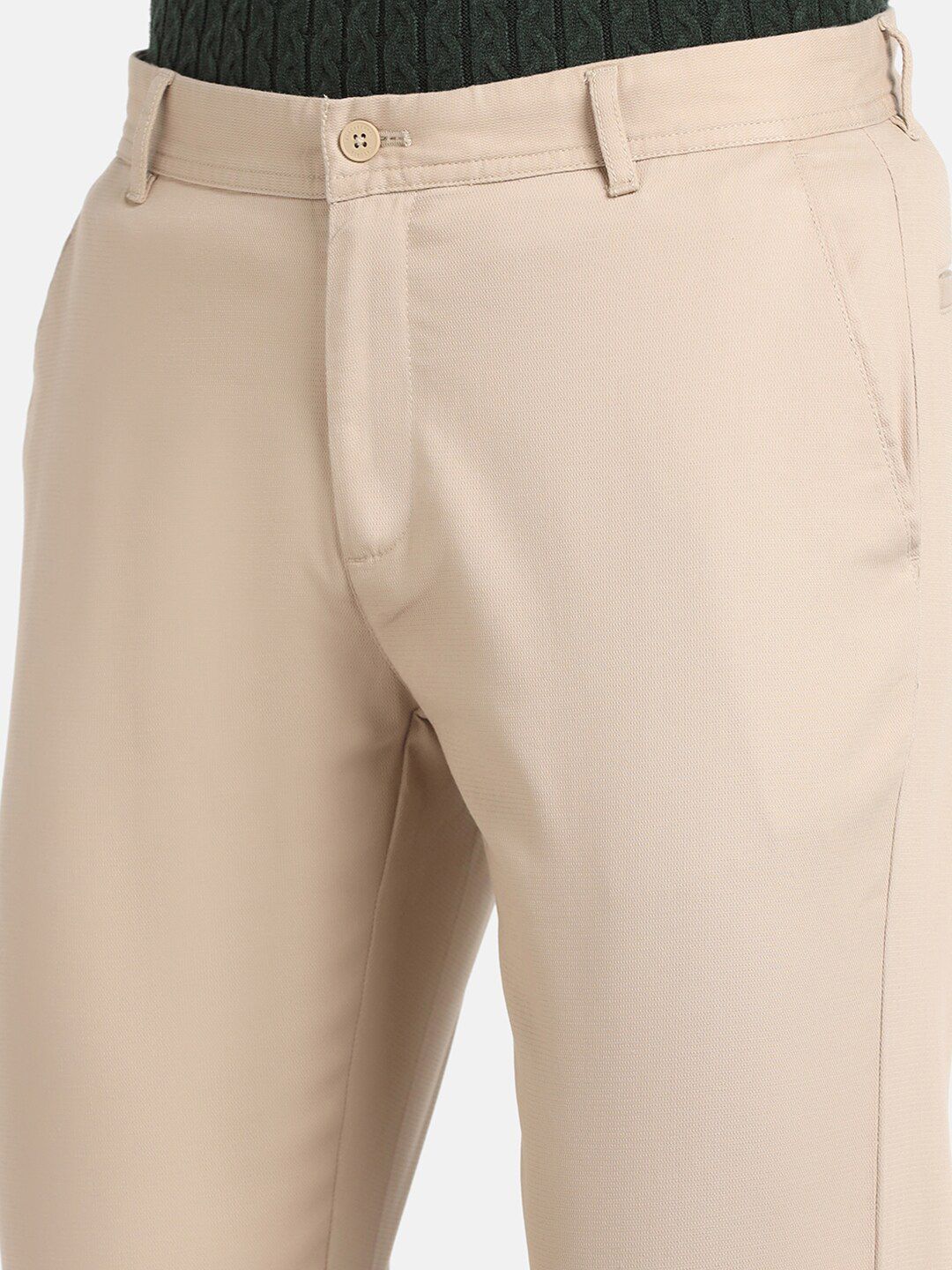 Beige Slim Fit Formal Trousers for Men