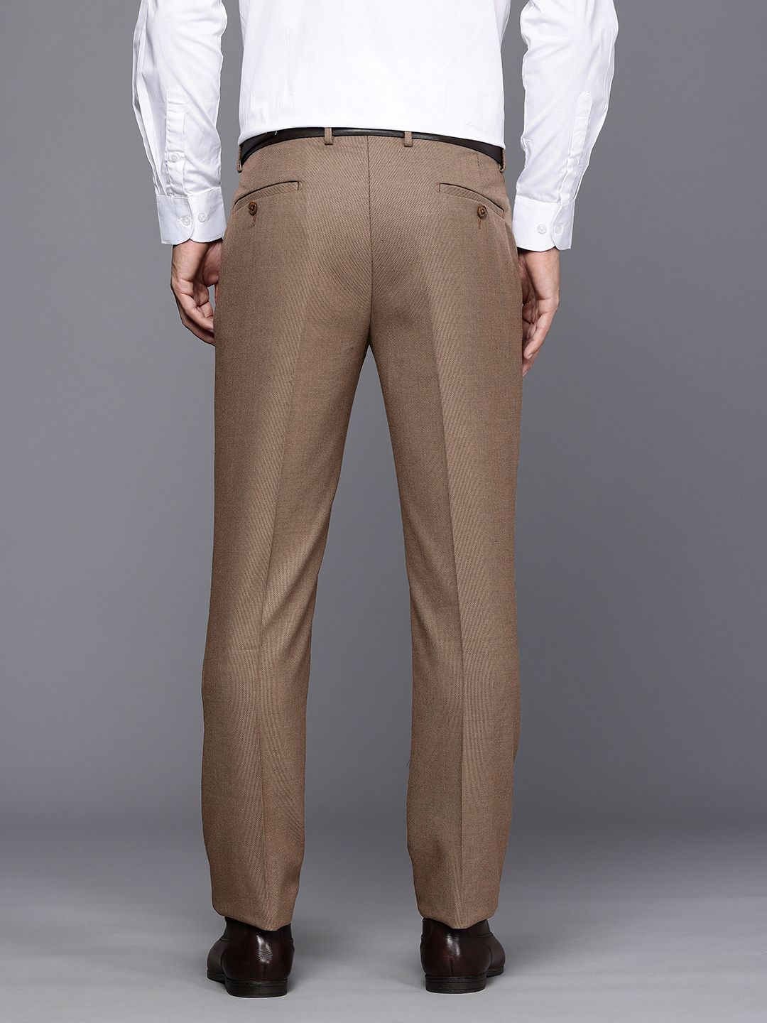 Brown Textured Slim Fit Formal Trousers for Men