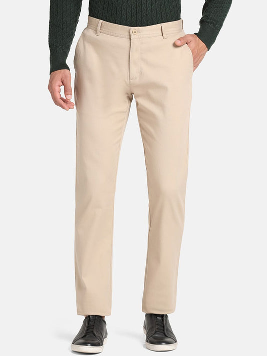 Beige Slim Fit Formal Trousers for Men