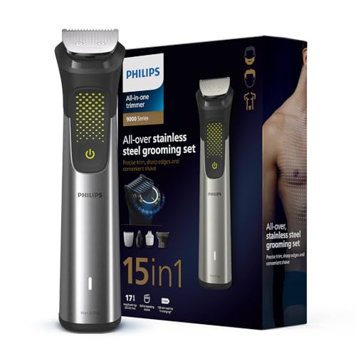 Philips India's No.1 Men's Trimmer |  Sharp Finish & Even Trim | Patented Twin Trim Blades I 15-in-1 Pro Kit - Face, Body & Private Parts | Premium All Metal body I 3 Year Warranty I 120 min runtime I 5 min Quick Charge MG9551/65
