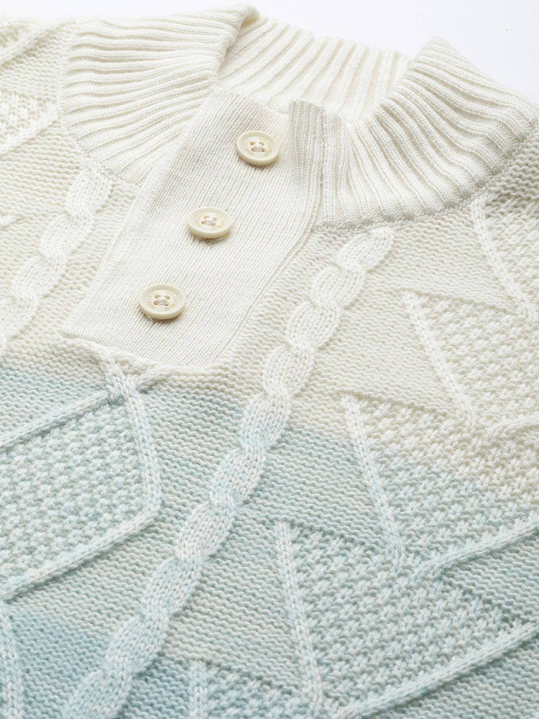 The Lifestyle Co. Men Blue & Cream-Coloured Cable Knit Pullover